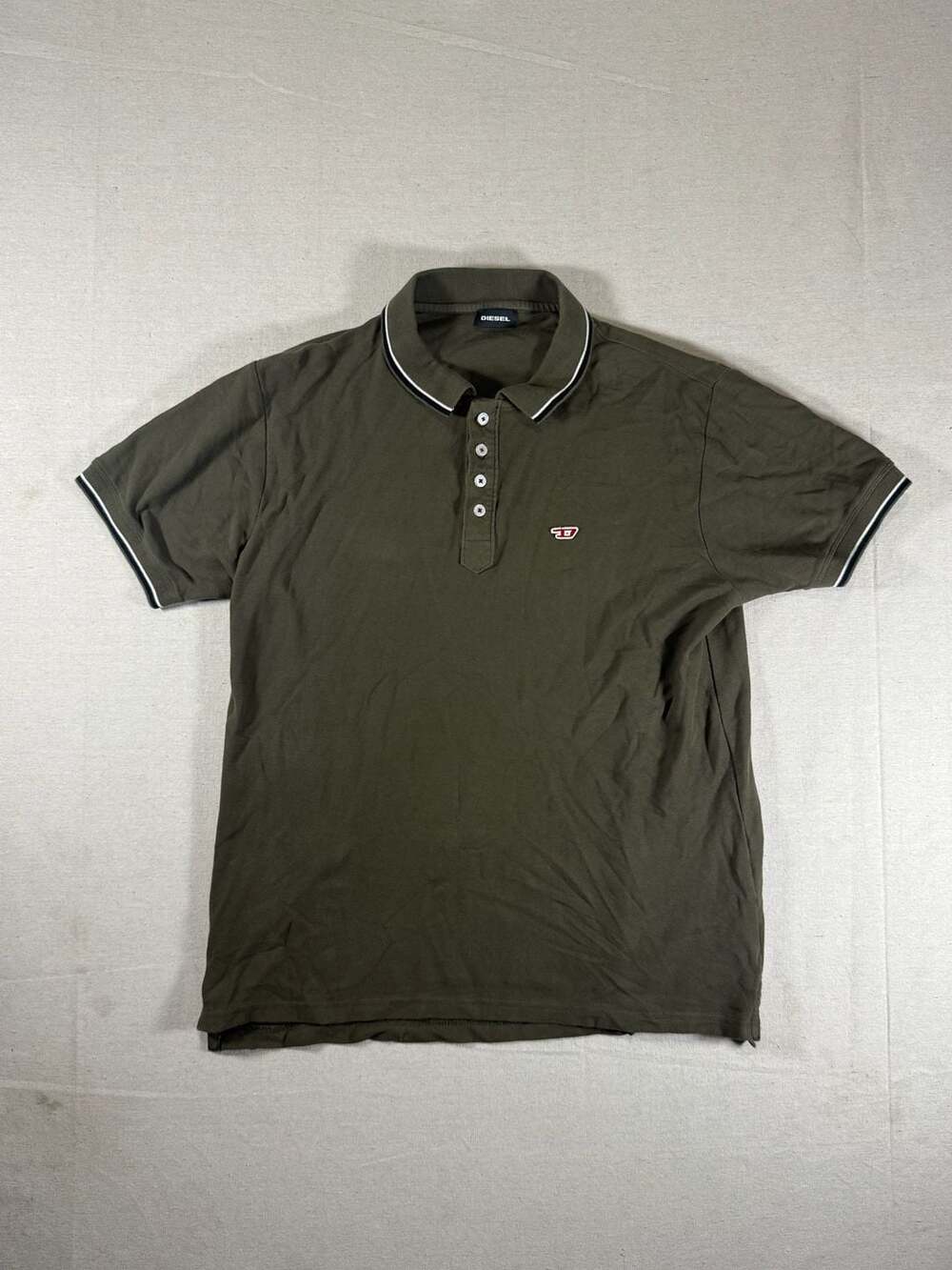 Diesel Men's Olive Green Pique Polo Shirt with Tipped Collar and Logo Patch